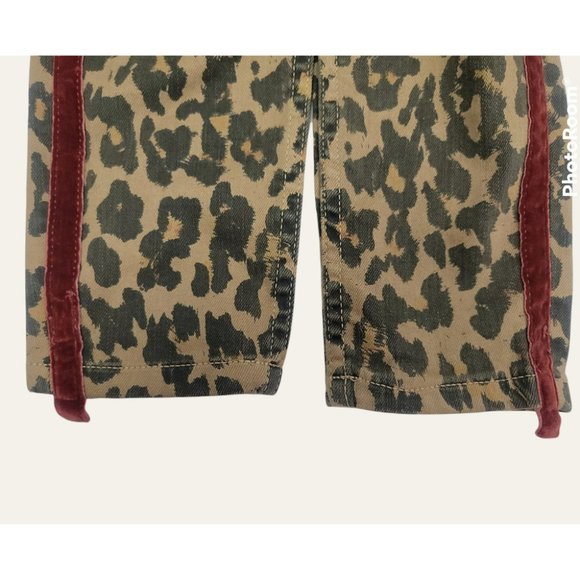 🌞ZARA Woman Leopard Premium Jeans Animal Print Skinny Red Velvet Stripe - Picture 10 of 12